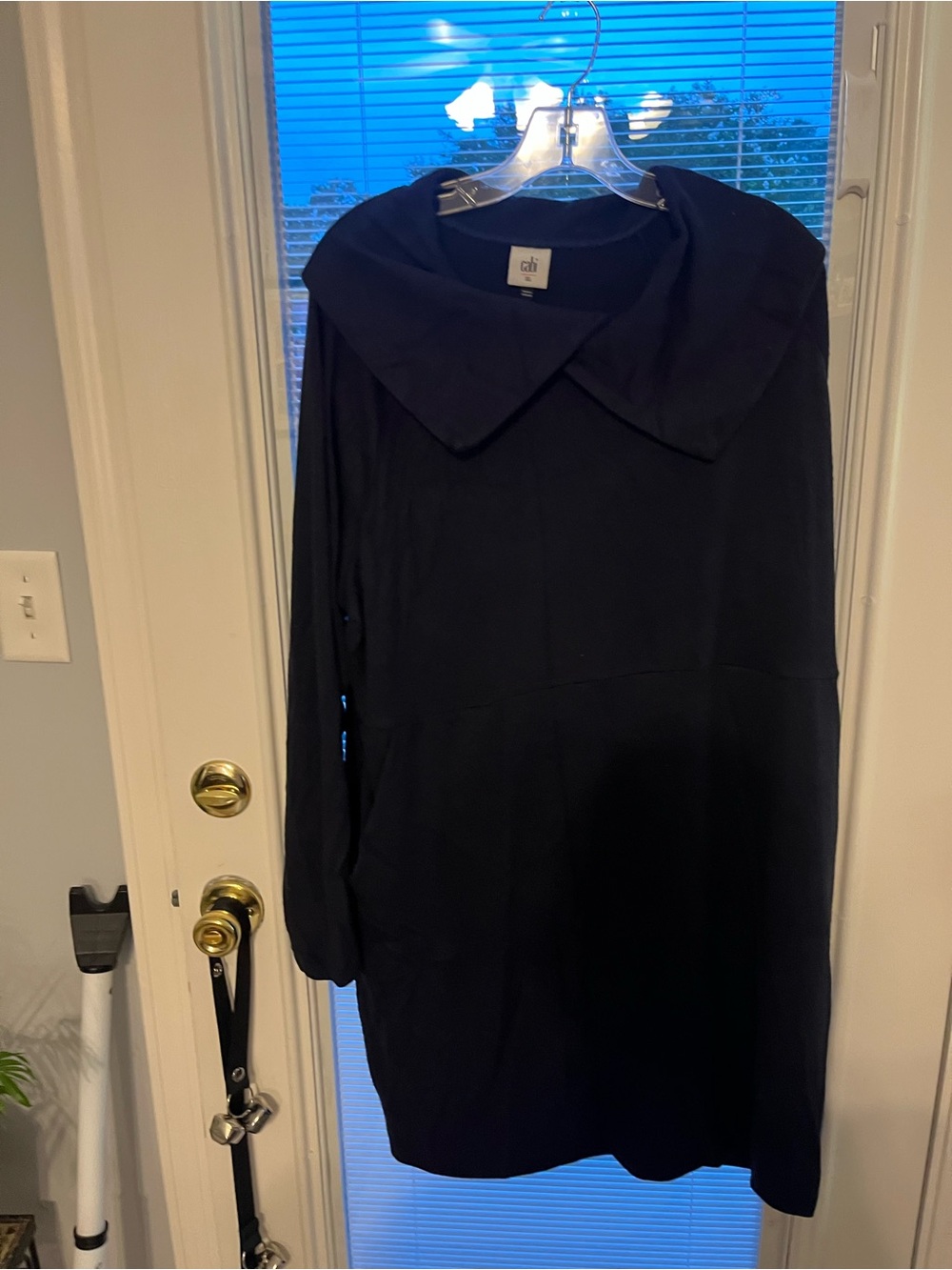 CAbi Navy Long-Sleeve Dress with Oversized Collar